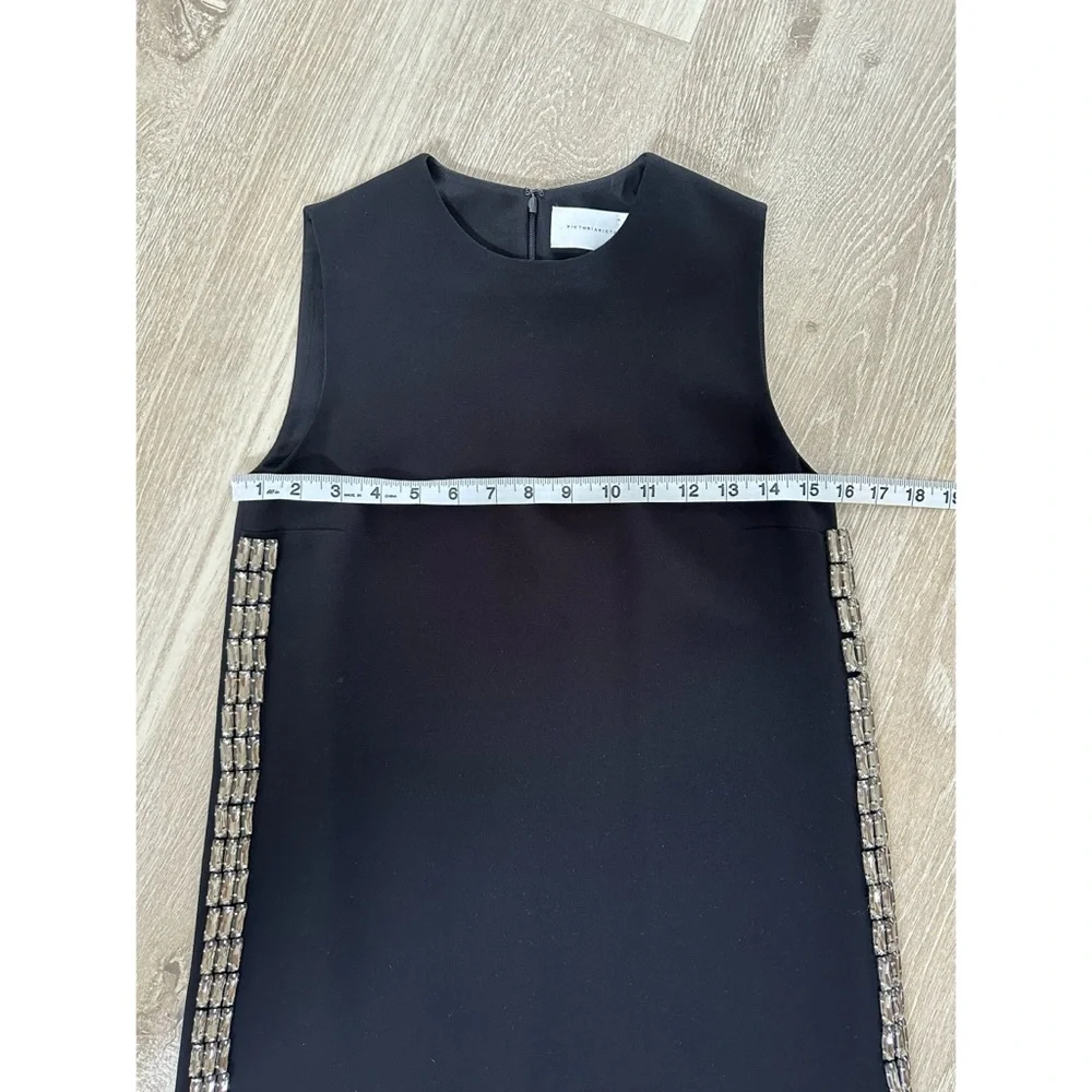 Victoria Beckham black crepe shift dress with side crystal embellishments sz 0 - Picture 7 of 13